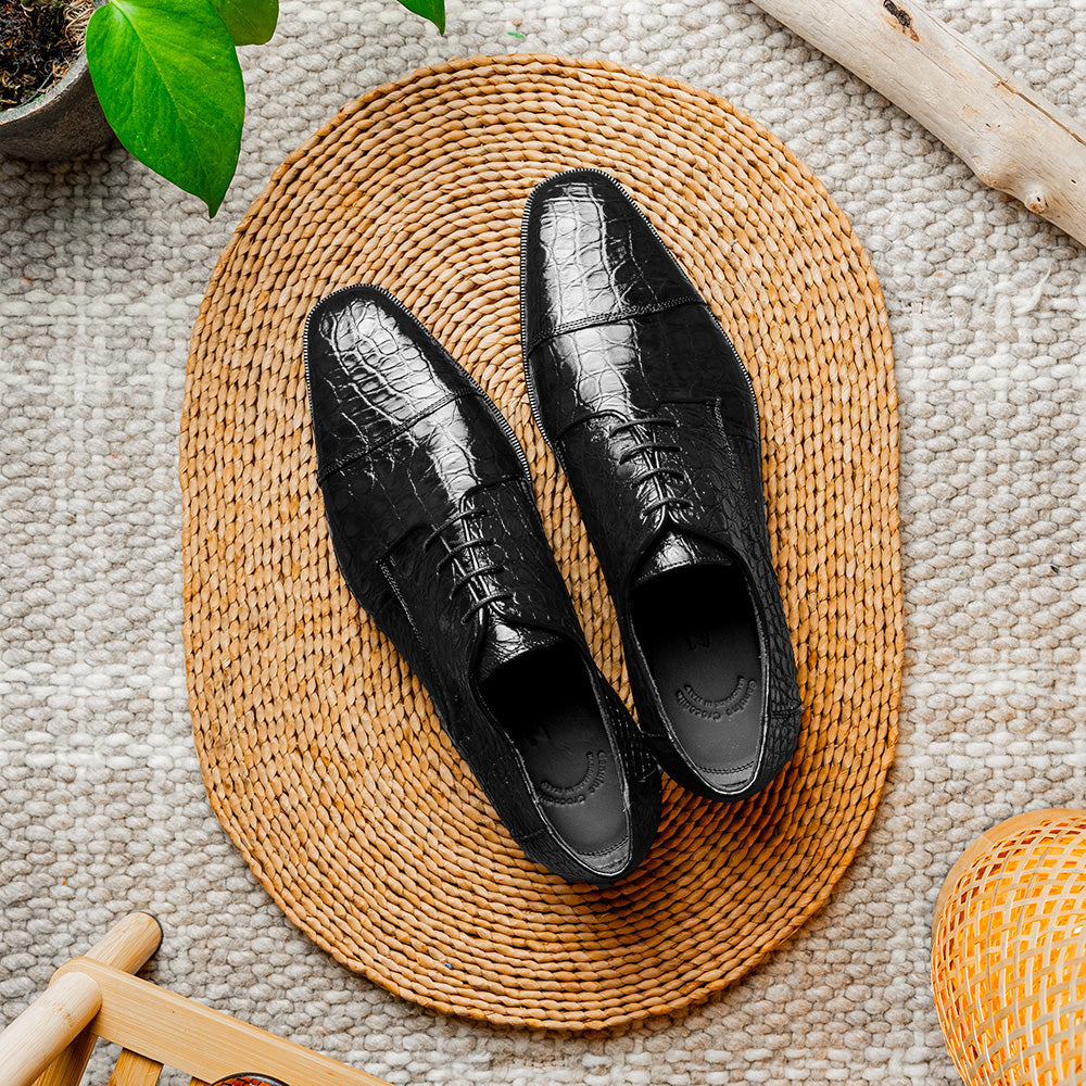 Zelli Italia Men's 21-532-BKM ANDREA Crocodile Lace Up, Black