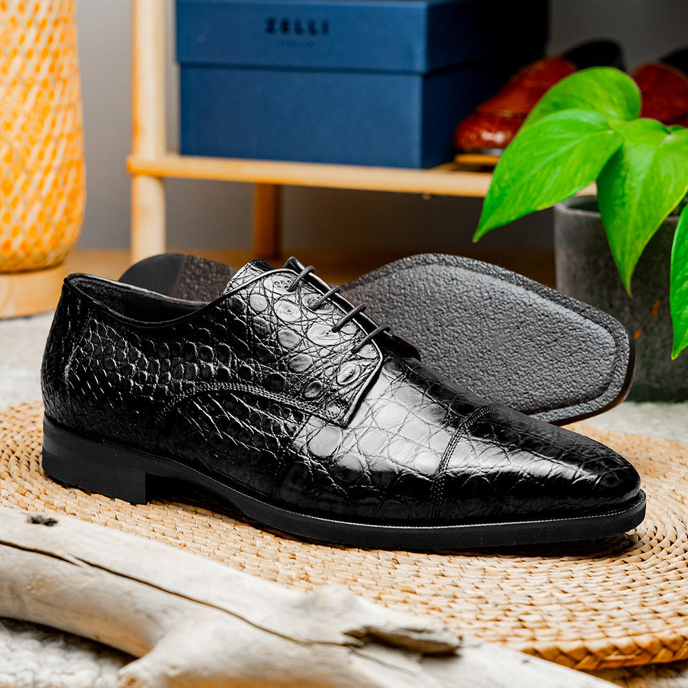 Zelli Italia Men's 21-532-BKM ANDREA Crocodile Lace Up, Black