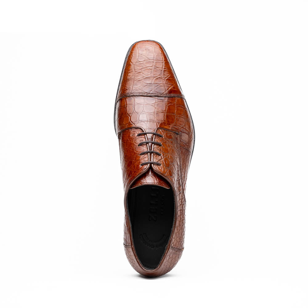 Zelli Italia Men's 21-532-CGM ANDREA Crocodile Lace Up, Cognac