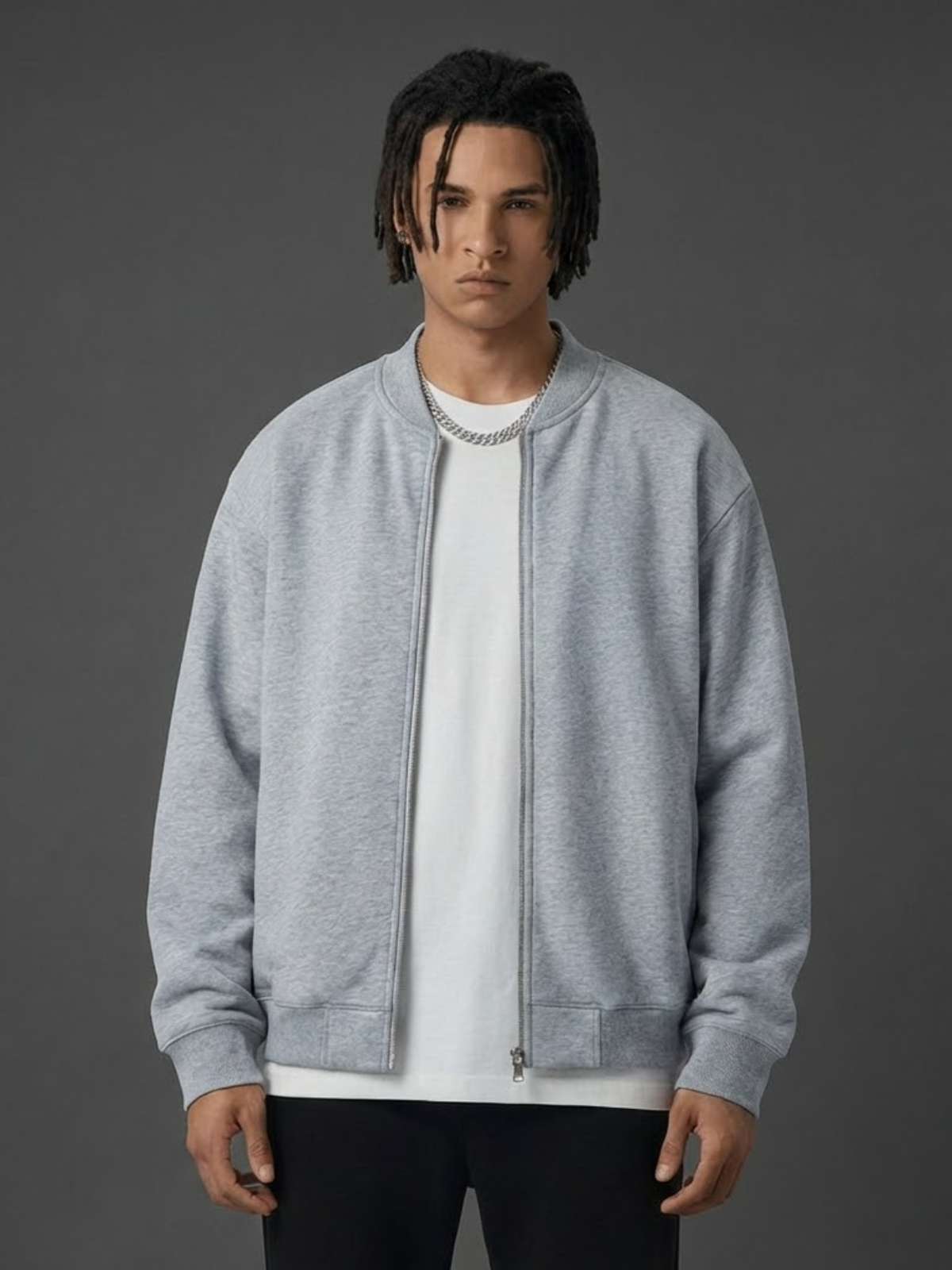 Apollo Grey Fleece Zip-Up Baseball Jacket
