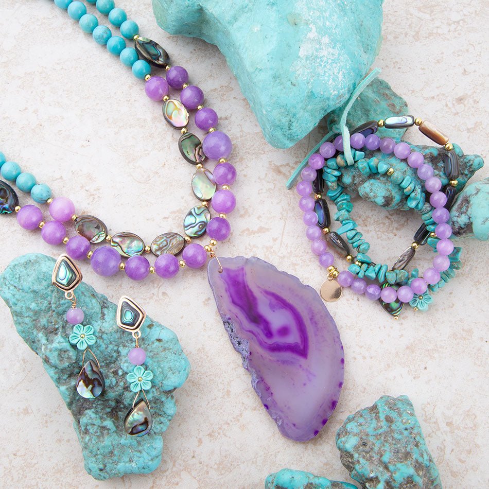 Aruba Blue and Purple Stretch Bracelet Set