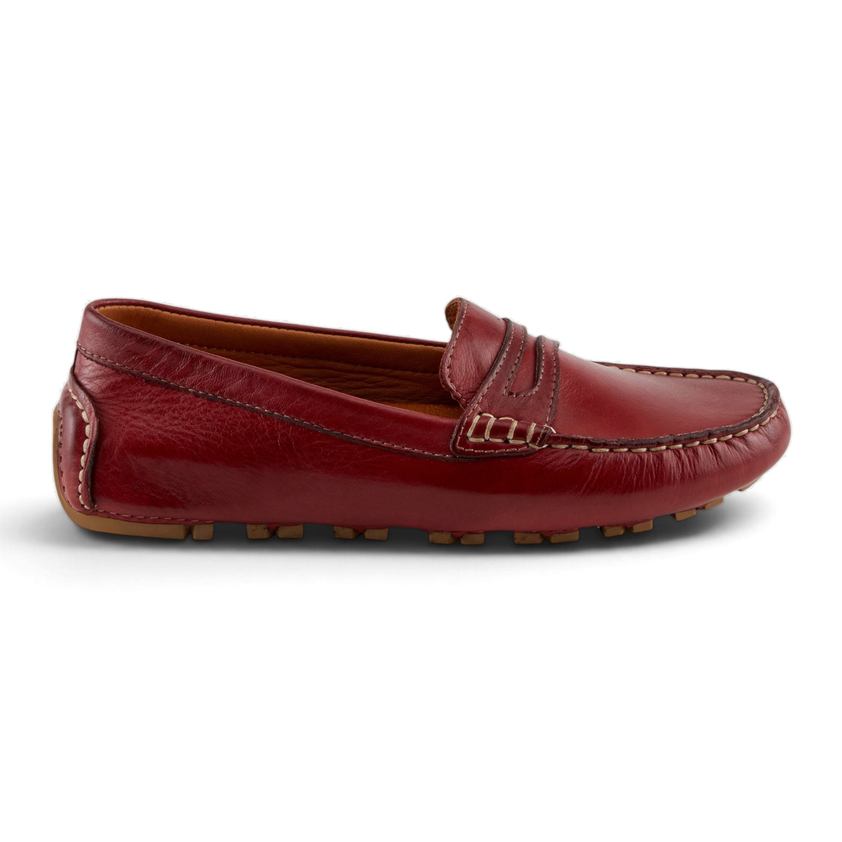 Spring Step Audette women's Dark Red leather penny loafer, right-facing side profile