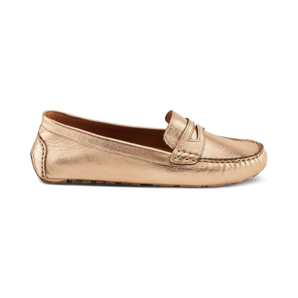 Spring Step Audette penny loafer in Rose Gold, right-facing side profile