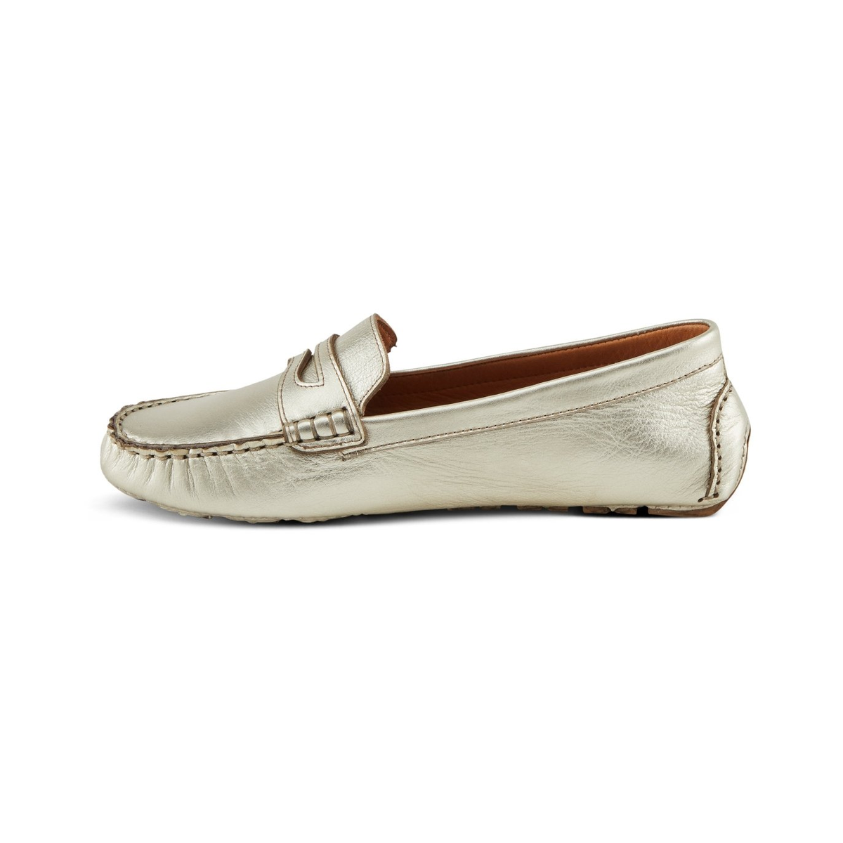 Spring Step Audette penny loafer in Silver, left-facing side profile