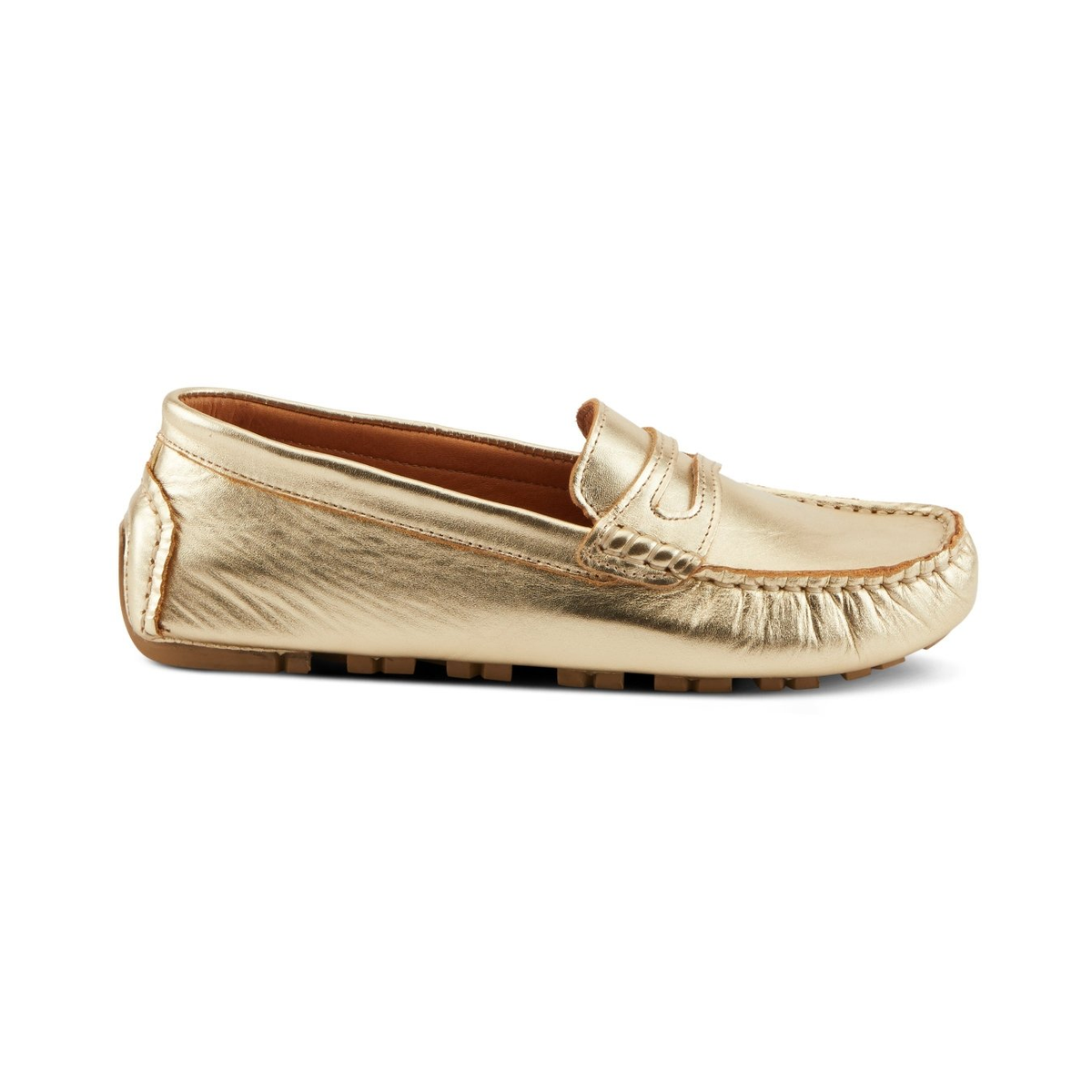 Spring Step Audette penny loafer in Soft Gold, right-facing side profile