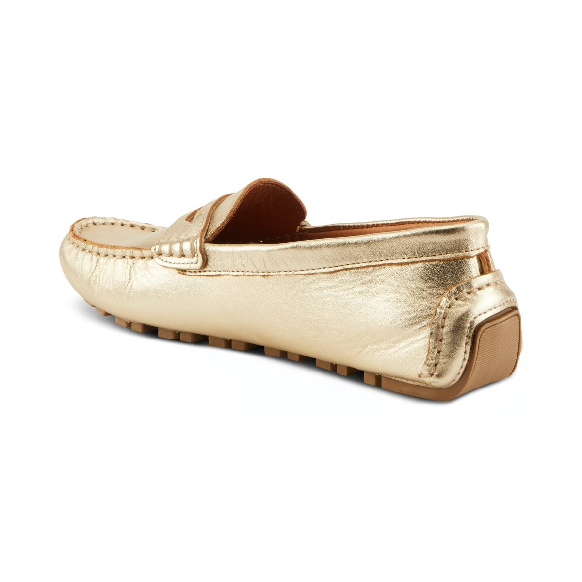 Spring Step Audette penny loafer in Soft Gold, rear three-quarter view