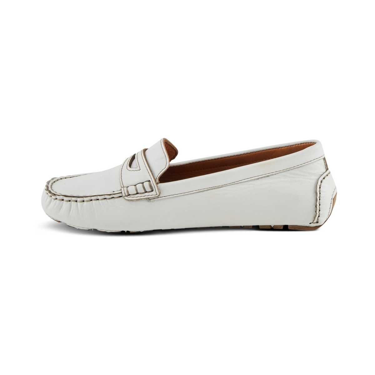 Spring Step Audette penny loafer in White, left-facing side profile