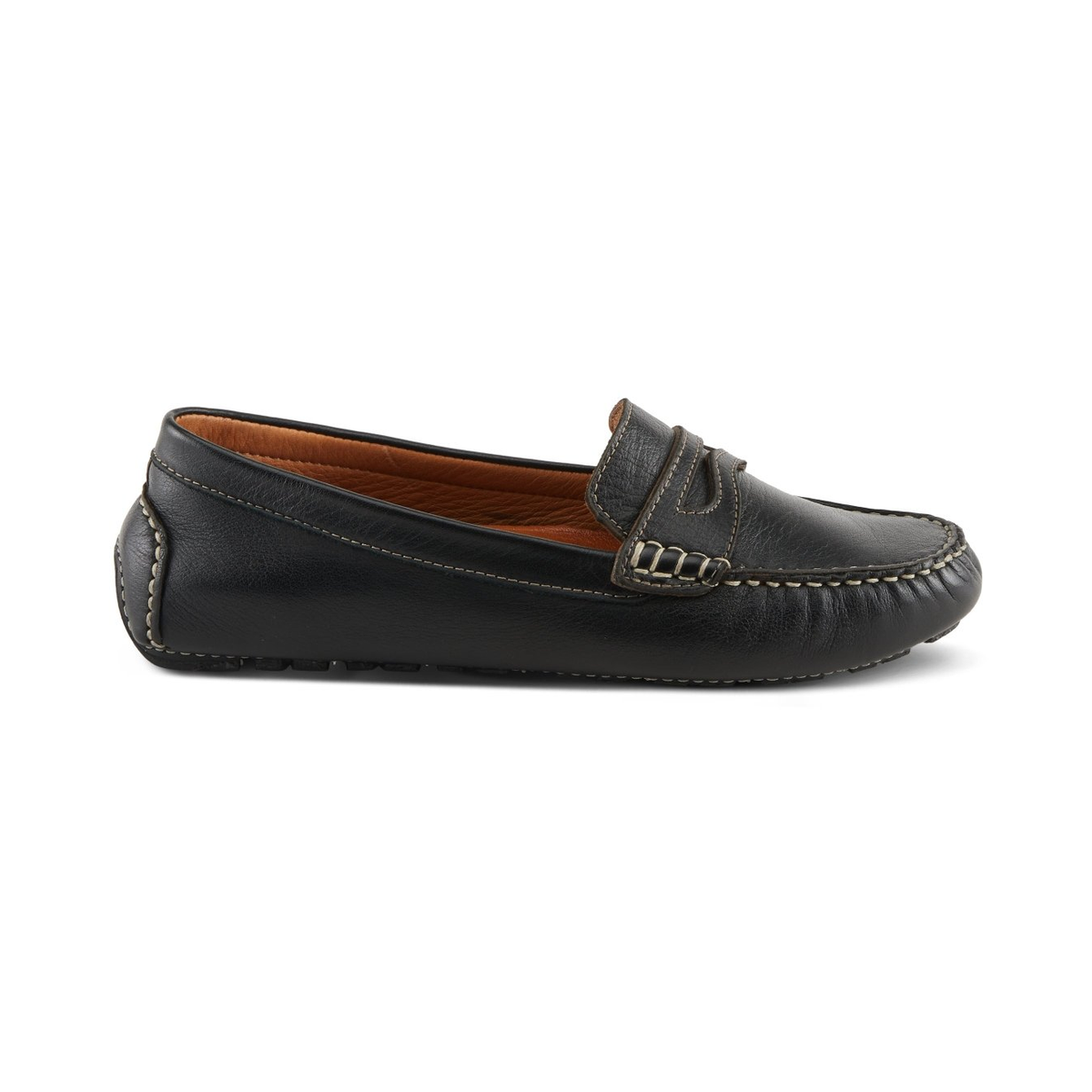 Spring Step Audette penny loafer in Black, right-facing side profile