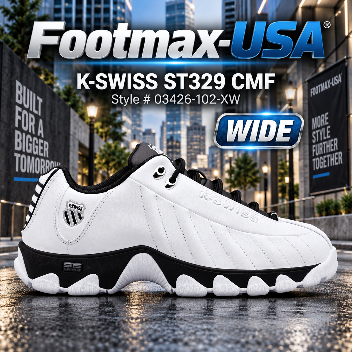 K-Swiss St329 Cmf - 03426-102-Xw (Wide) White/Black (Men's) — product view 1