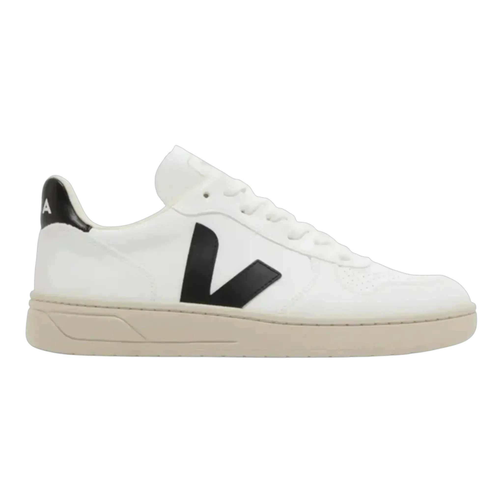 Veja V-10 Women's Sneakers — White/Black Leather Low-Top