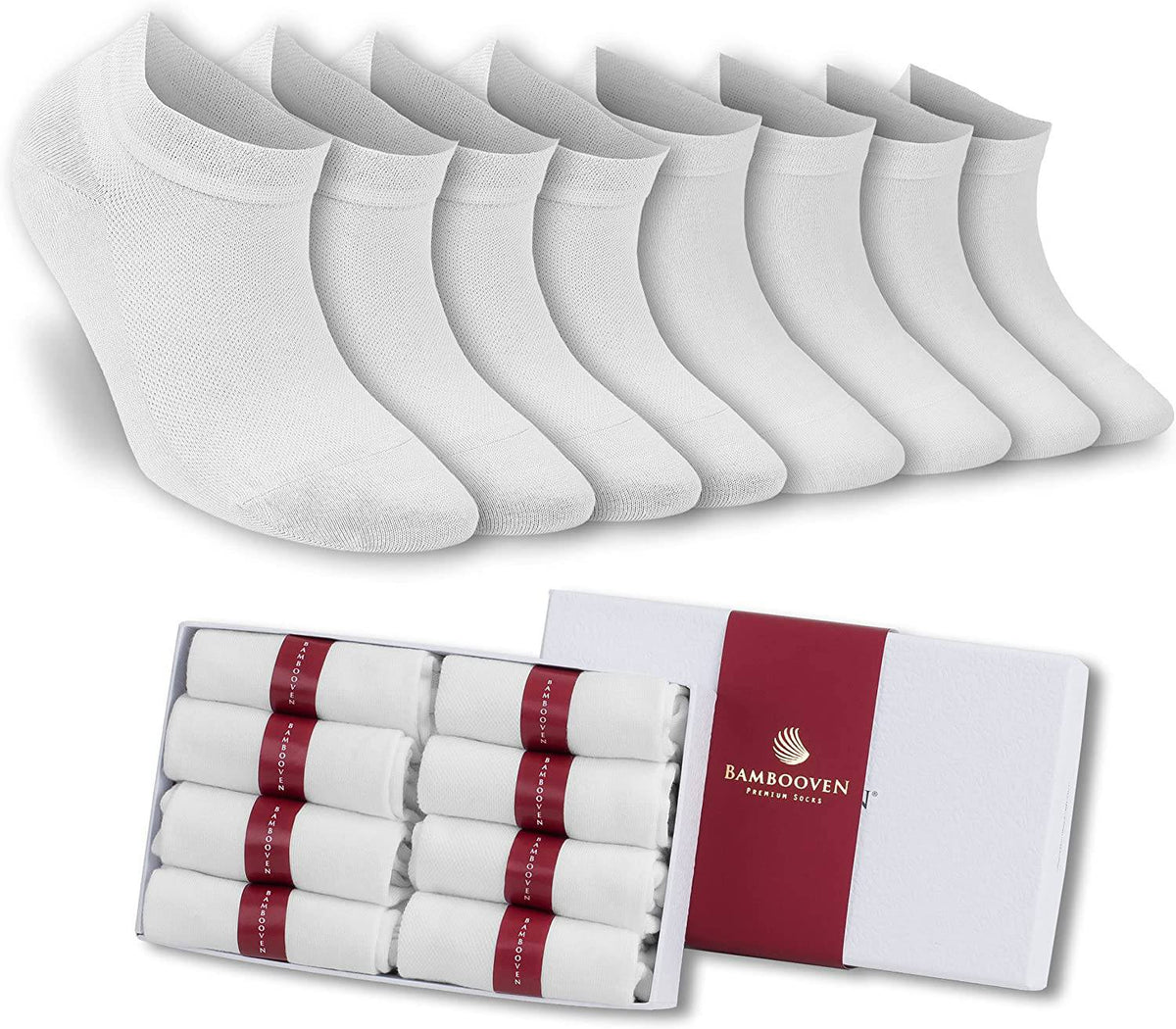 Women’s Bamboo Ankle Socks 8-Pack Gift Box, All White – product view 1