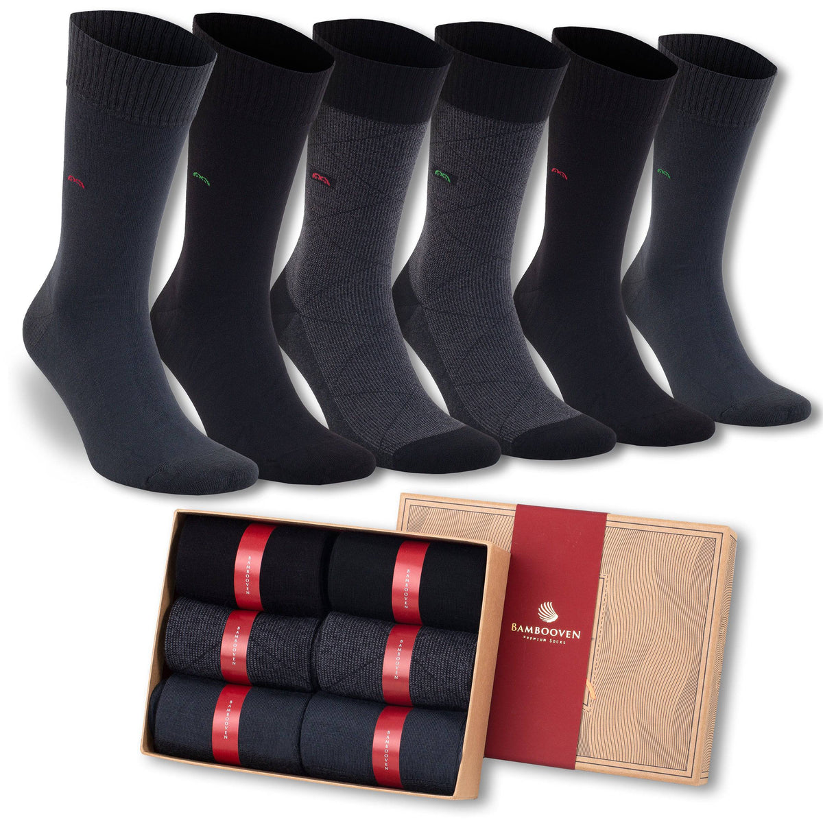 Menβs Bamboo Diabetic Dress Socks 6-Pack, Dark Tones