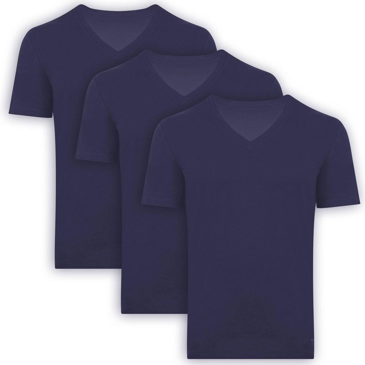 Bambooven V-neck undershirt in Navy, three-pack front display