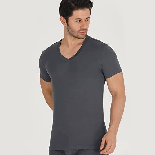 Bambooven V-neck undershirt in Gray, on-model front three-quarter view