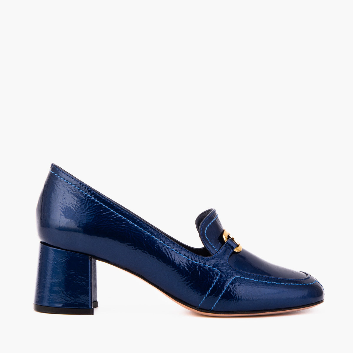 Vinci Leather The Victoria Navy Blue Leather Block Heel Pump Women Shoe – product view 1