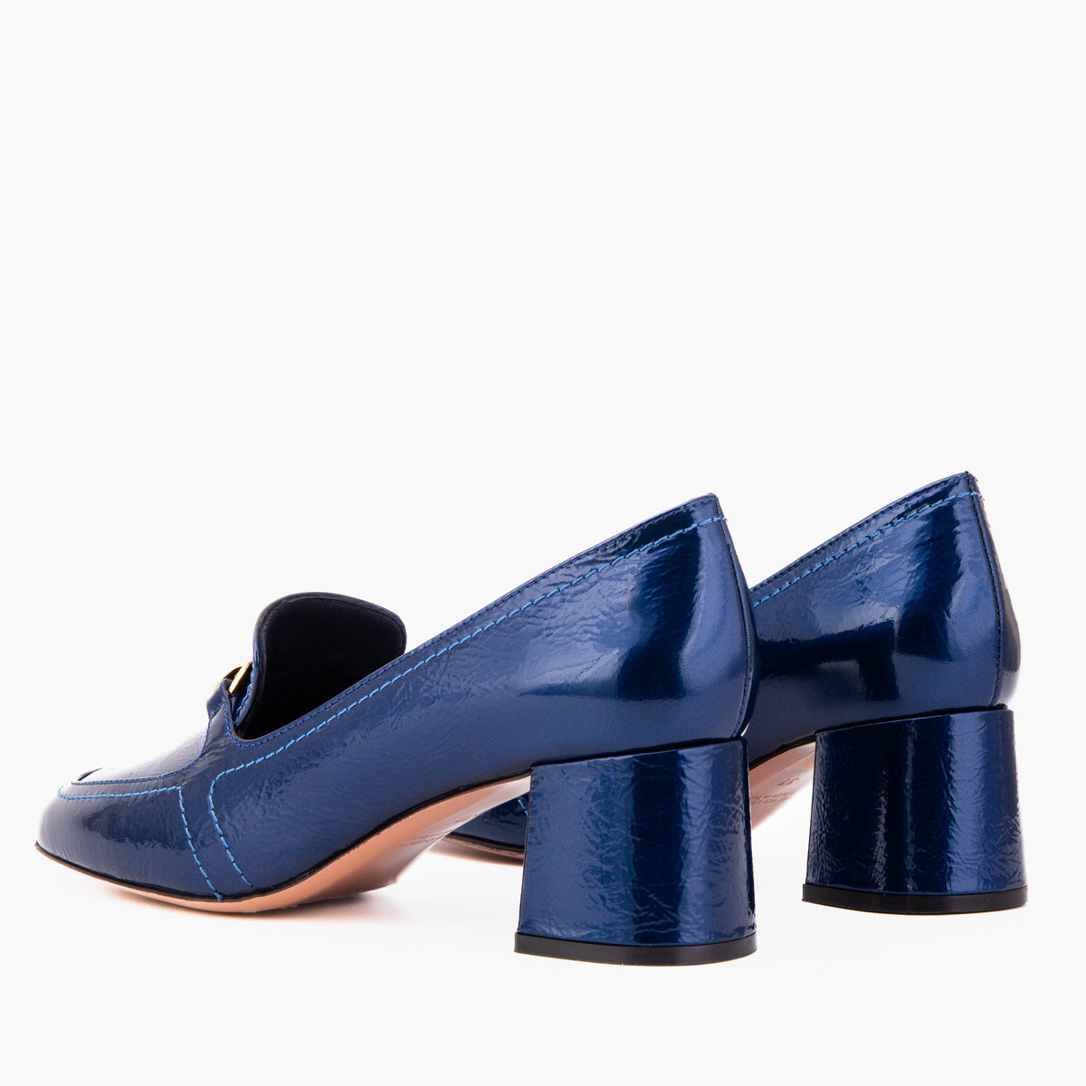 Vinci Leather The Victoria Navy Blue Leather Block Heel Pump Women Shoe – product view 3