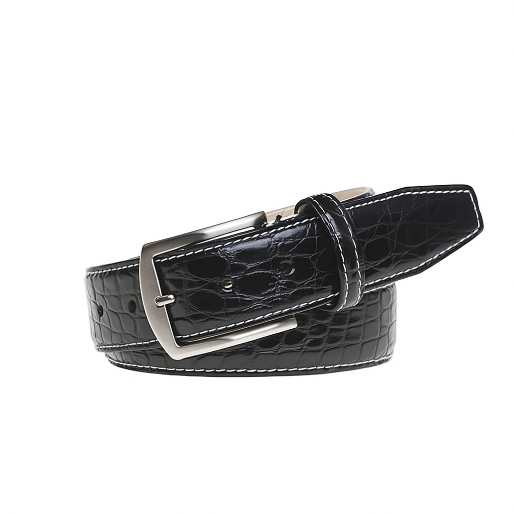 Black Caiman Crocodile Leather Belt