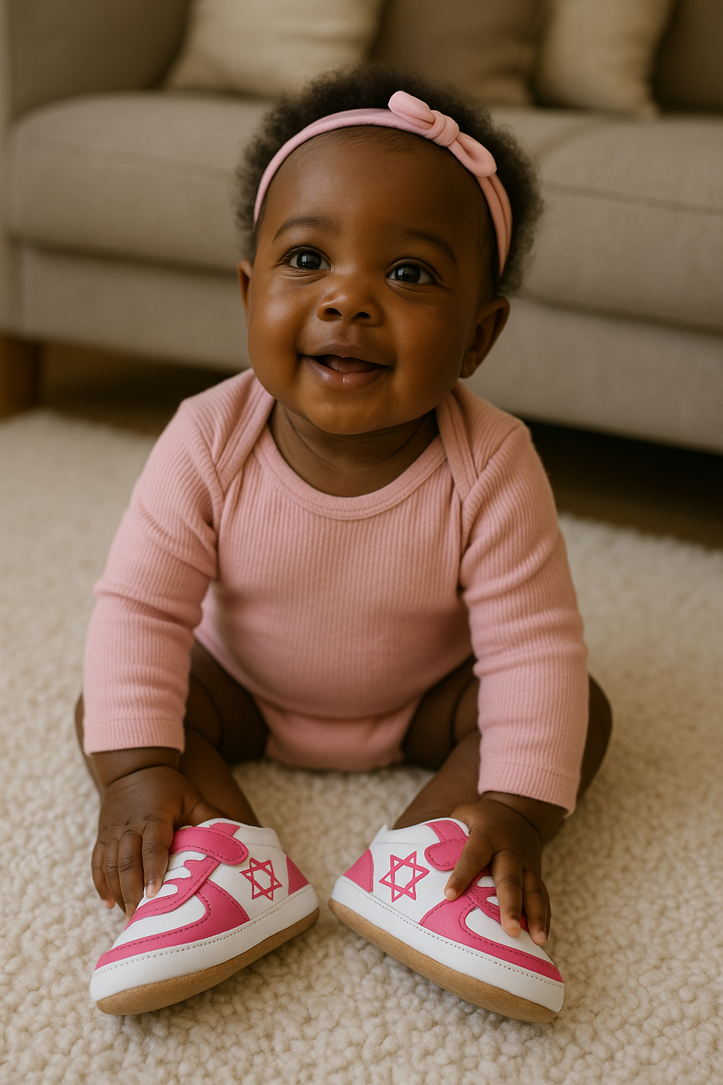 Air Maccabees Infant (Pink) Israel Star of David Leather Sneakers with Magen David – product view 10
