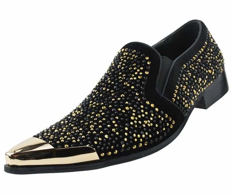 Bolano Desta BlackGold Men's Rhinestone Loafers With Metal Tip