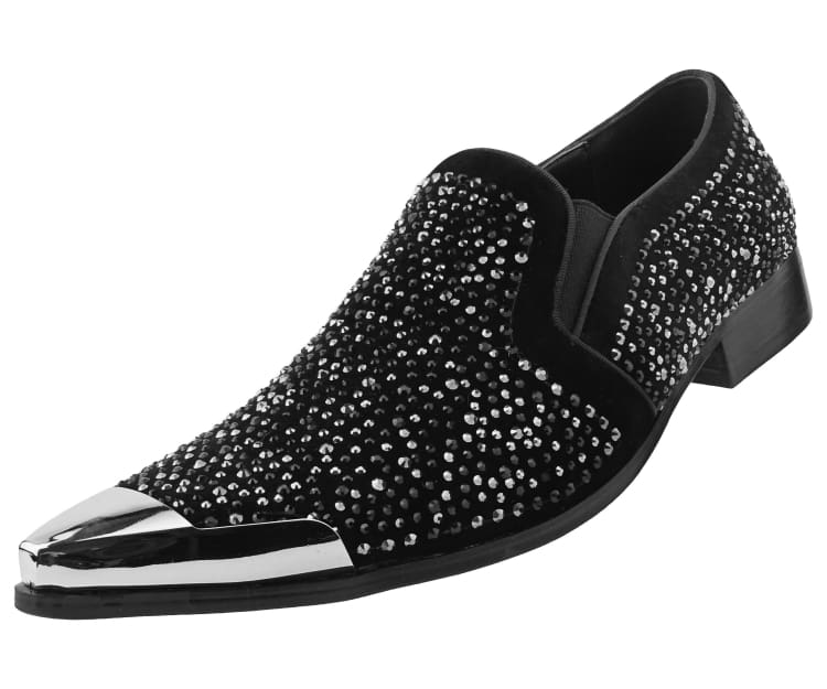Bolano Desta BlackSilver Men’s Slip On Loafers With Rhinestones