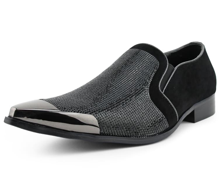 Bolano Dezzy Men’s Black Suede Rhinestone Tuxedo Slippers