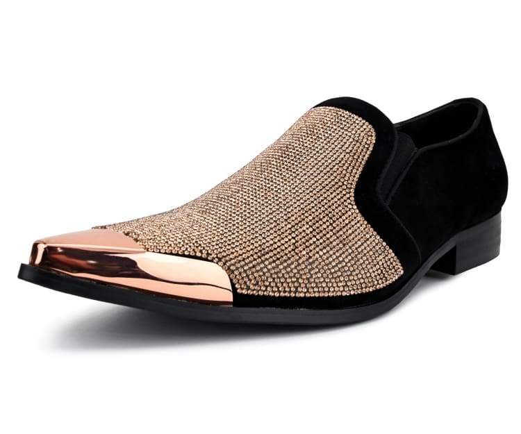 Bolano Dezzy Men's Rose Gold Glitter Leather Tuxedo Slippers
