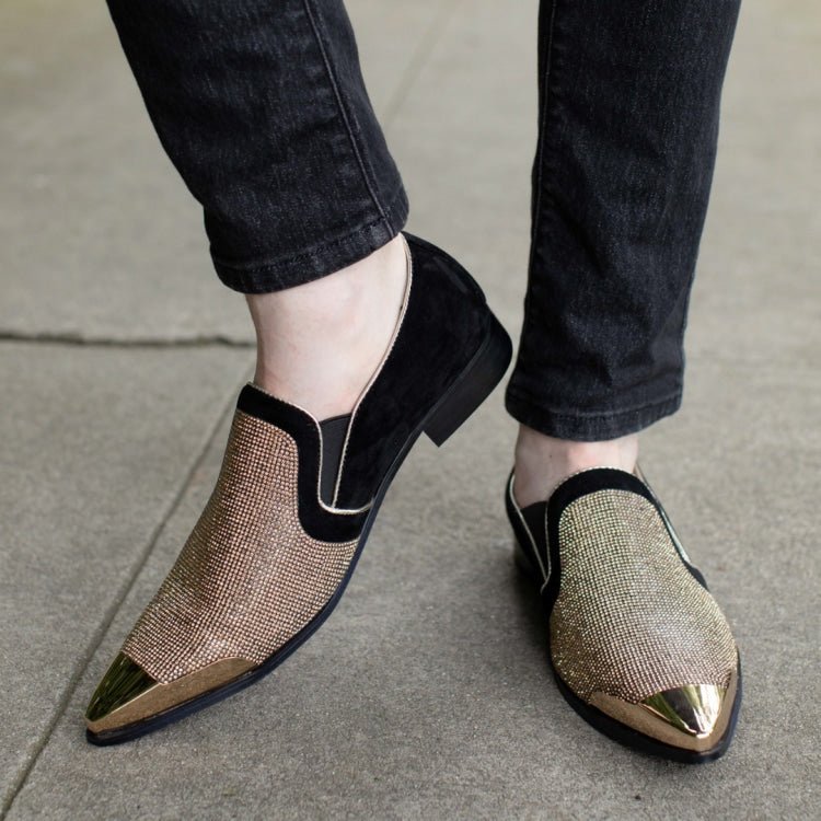 Bolano Dezzy Men's Rose Gold Glitter Leather Tuxedo Slippers