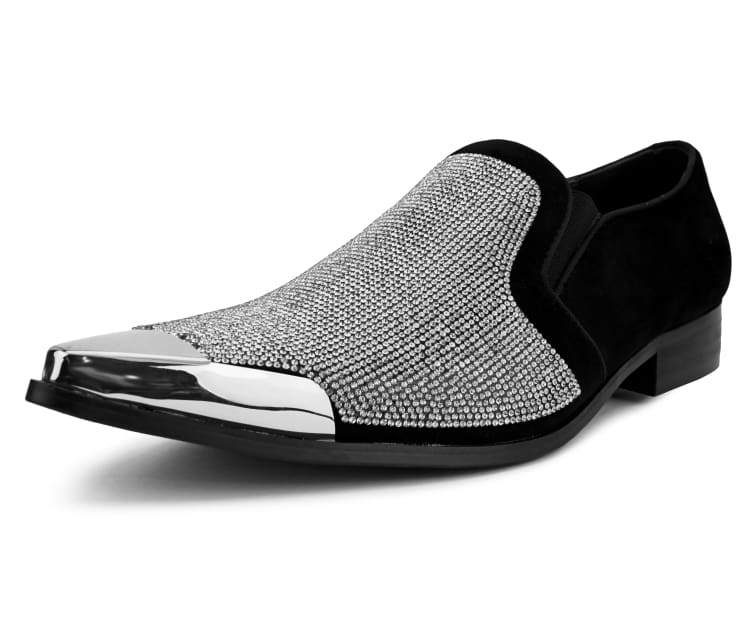 Bolano Dezzy Men's Silver and Black Rhinestone Glitter Tuxedo Slippers