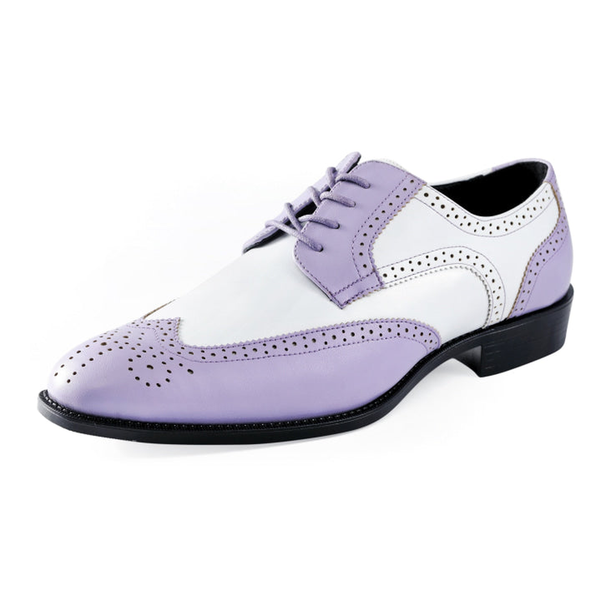 Bolano Elwyn men's lavender and white wingtip dress shoe, three-quarter view