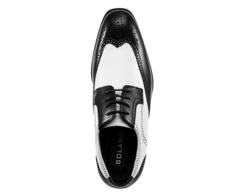 Bolano Elwyn Men’s Black & White Leather Derby Brogue Shoes – Classic TwoTone Elegance with Modern Dress Style