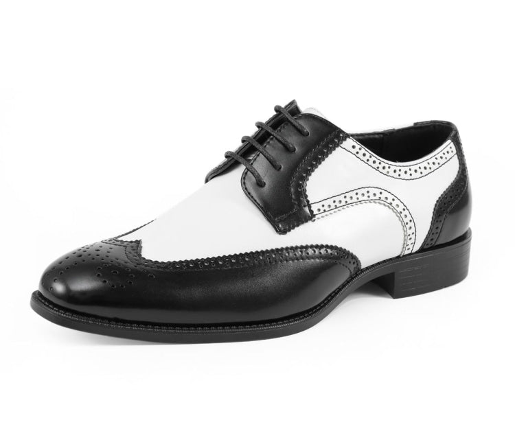 Bolano Elwyn Men’s Black & White Leather Derby Shoes – Classic Two - Tone Craft with Clean Modern Dress Style
