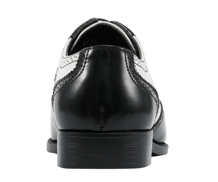Bolano Elwyn Men’s Black & White Leather Derby Shoes – Classic Two - Tone Craft with Clean Modern Dress Style