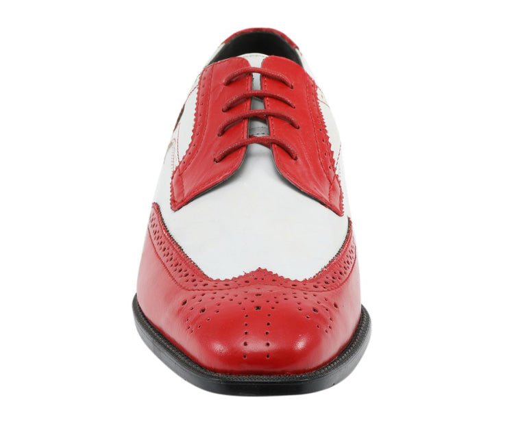 Bolano Elwyn Men’s Red & White Two - Tone Leather Derby Brogue Shoes – Bold Statement Craft with Classic Vintage Flair