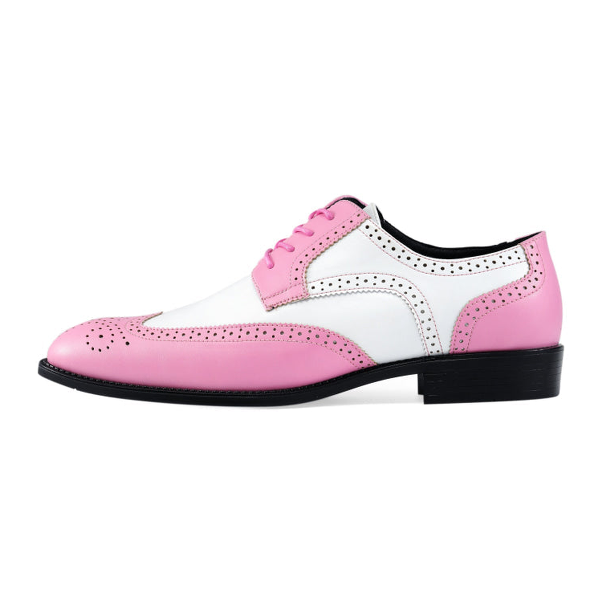 Bolano Elwyn men's pink and white wingtip dress shoe, side profile