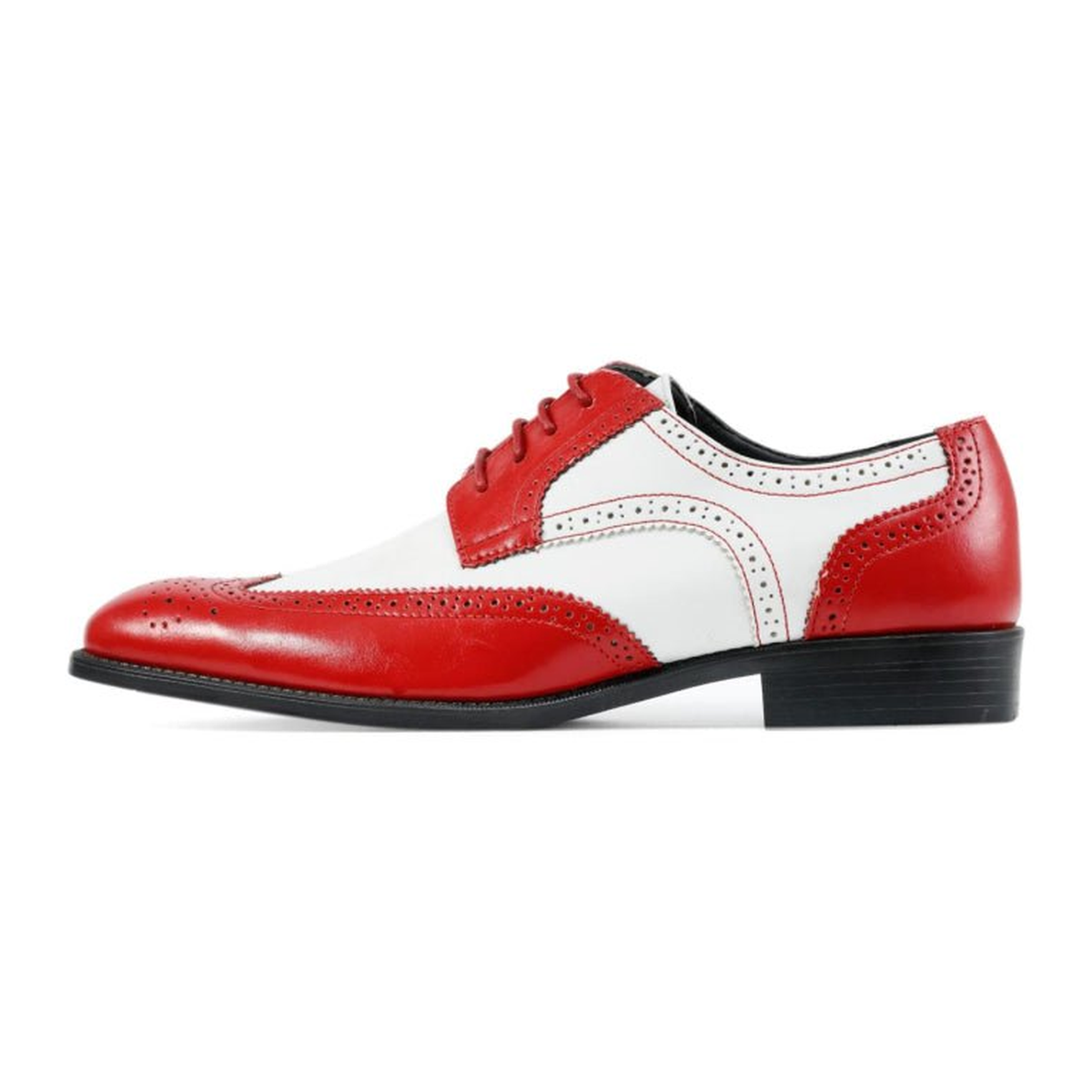 Bolano Elwyn men's red and white wingtip dress shoe, side profile view