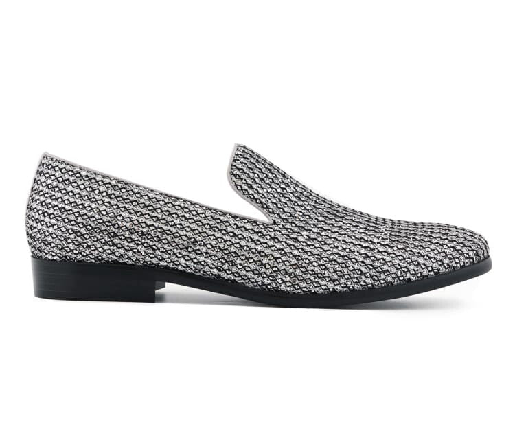 Bolano Emelio Silver Glitter Encrusted Men's Formal Slip On Dress Shoe