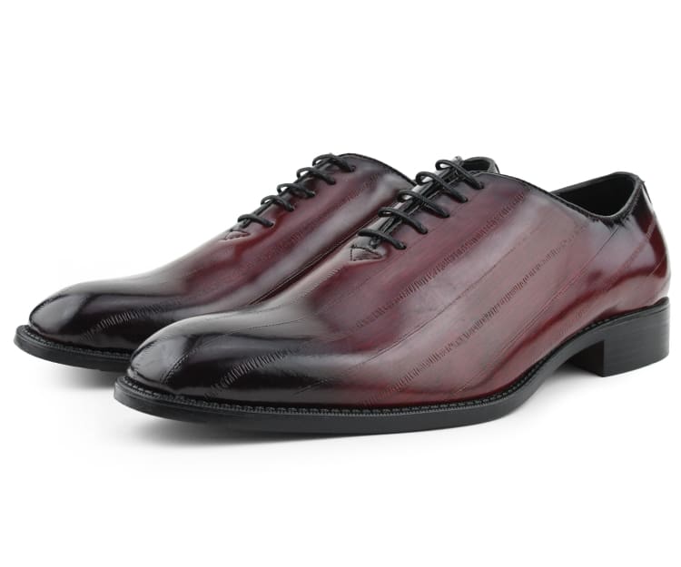 Bolano Exotic Elegance Burgundy Eel Skin Oxfords Women’s