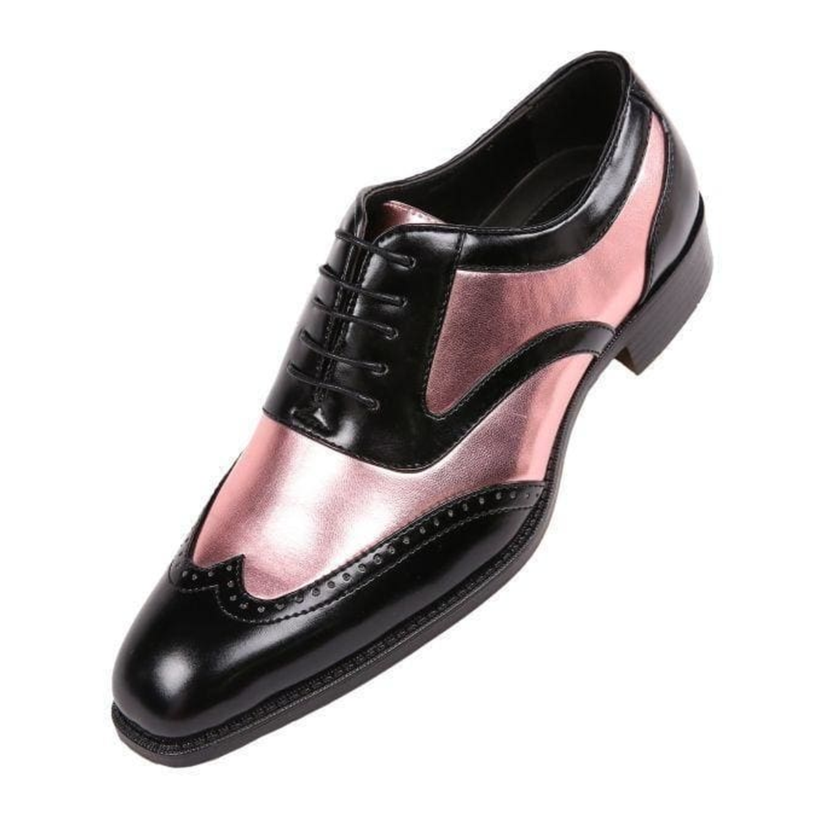 Bolano Lawson men's rose-gold and black metallic dress shoe, three-quarter view