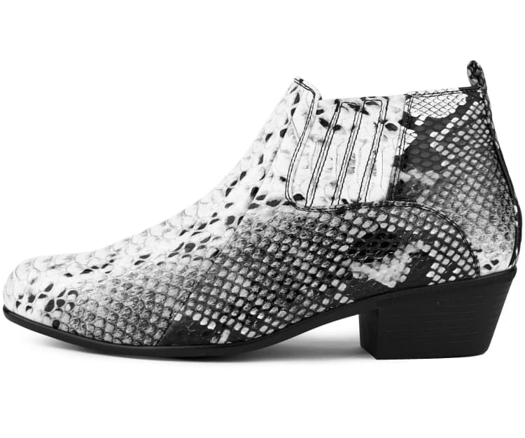 Bolano Adder Black and White Men's Snake Leather Ankle Boots