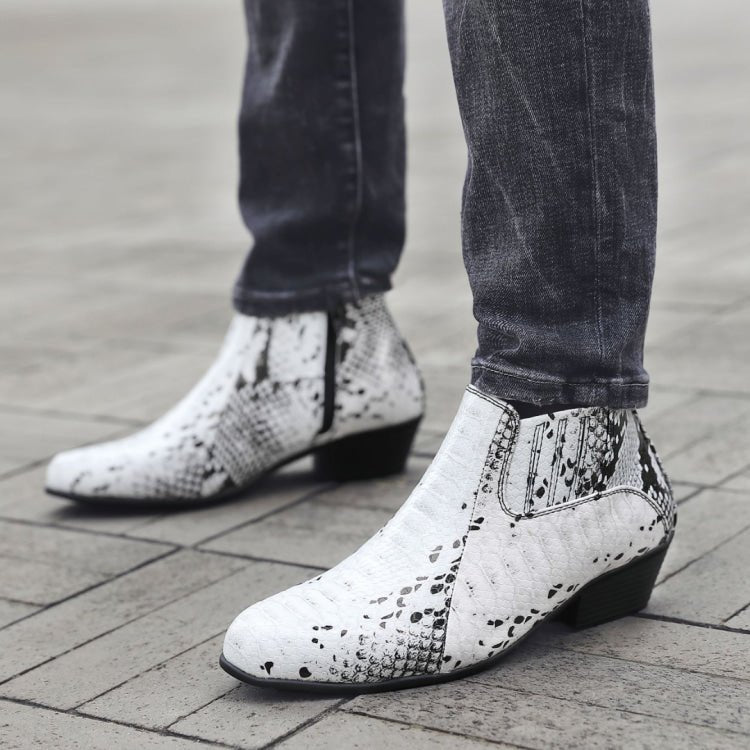 Bolano Adder Black and White Men's Snake Leather Ankle Boots