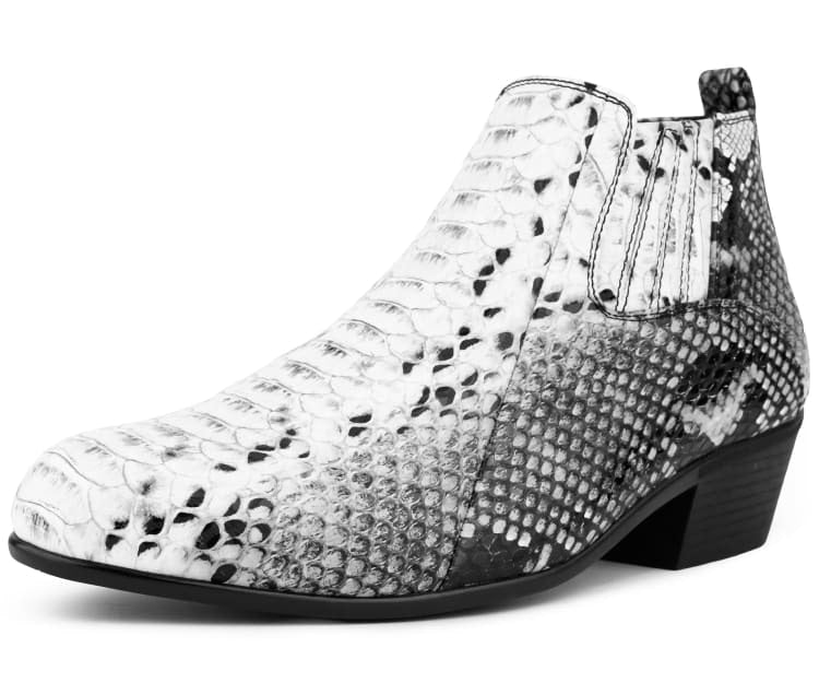 Bolano Adder Black and White Men's Snake Leather Ankle Boots