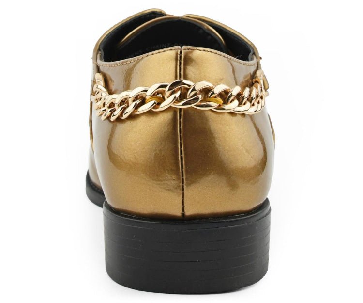 Bolano Chainz Men's Gold Leather Oxford Lace Up Shoes