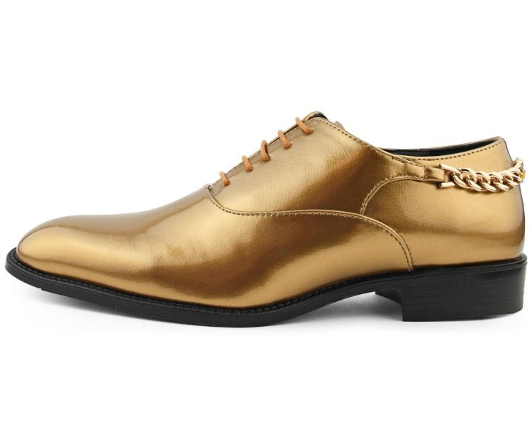 Bolano Chainz Men's Gold Leather Oxford Lace Up Shoes