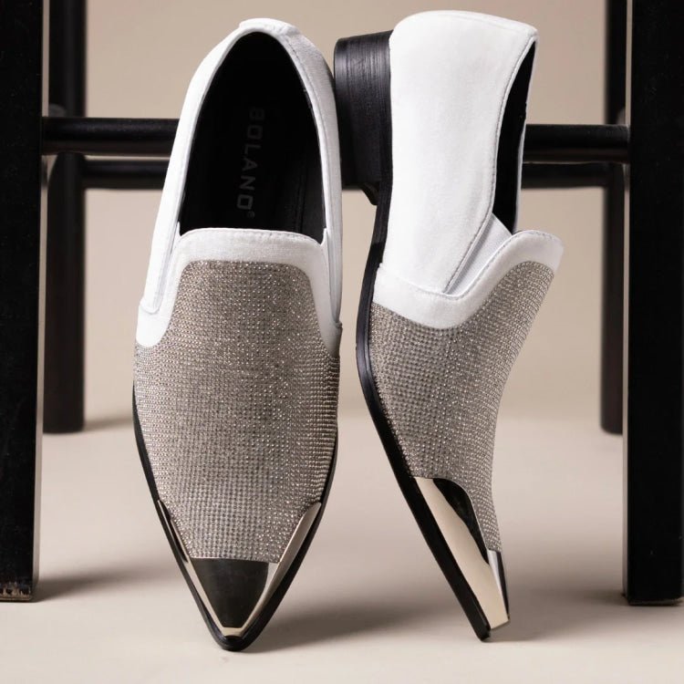 Bolano Men's Dezzy White Rhinestone Slip On Dress Shoes