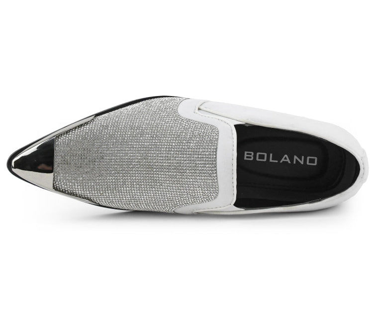 Bolano Men's Dezzy White Rhinestone Slip On Dress Shoes
