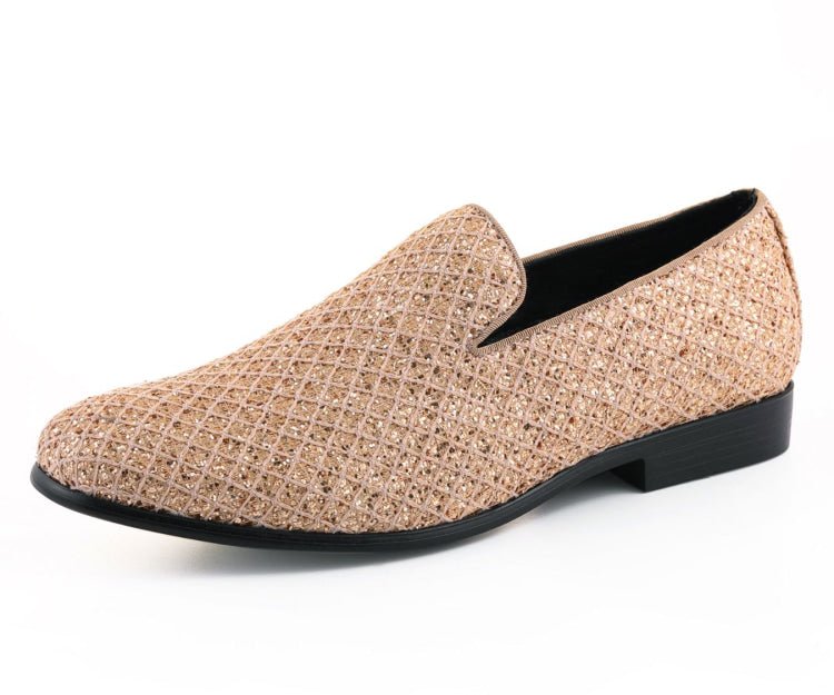 Bolano Sarlo Gold Glitter Lattice Tuxedo Slippers For Women