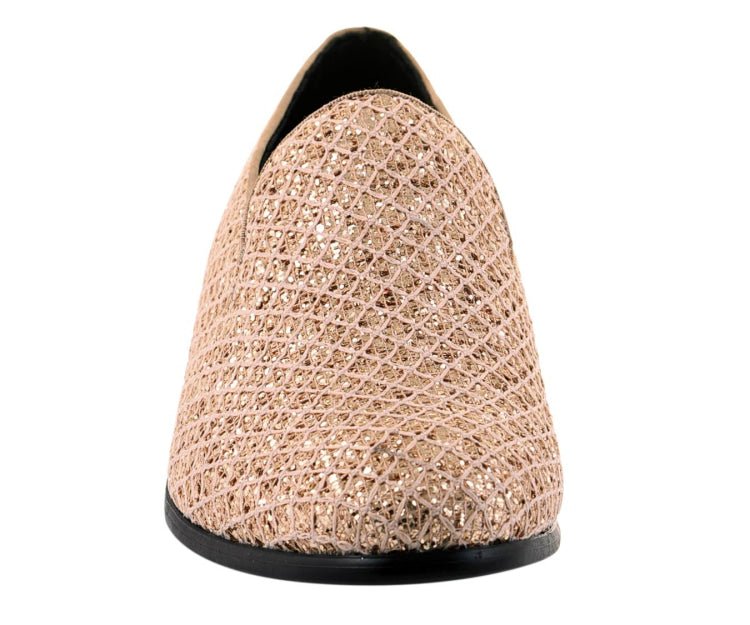 Bolano Sarlo Gold Glitter Lattice Tuxedo Slippers For Women