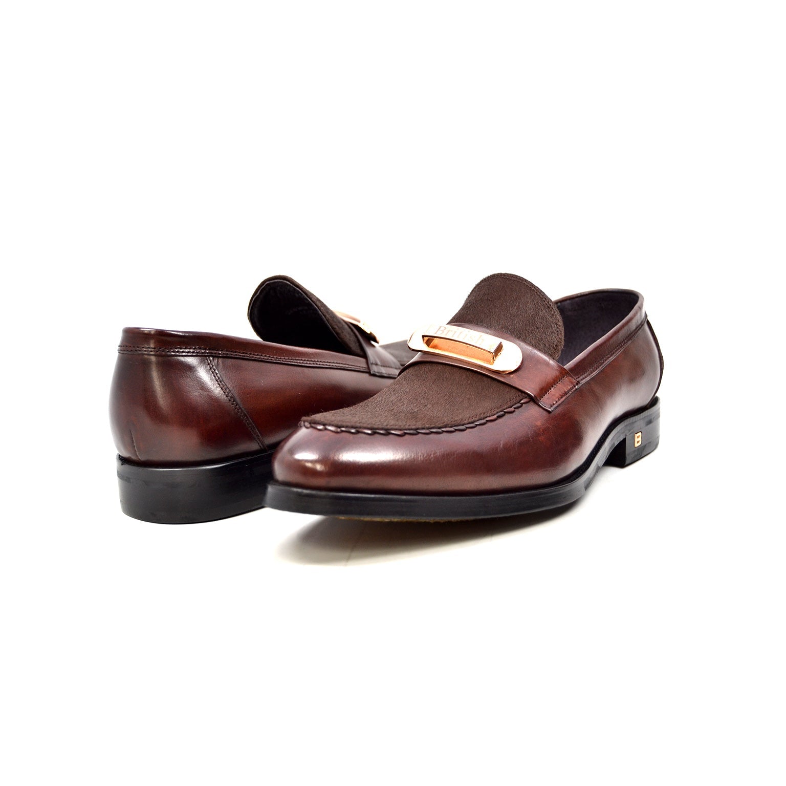 British Walkers Boss Men's Black Leather and Pony Skin Slip On Dress Shoes view 9