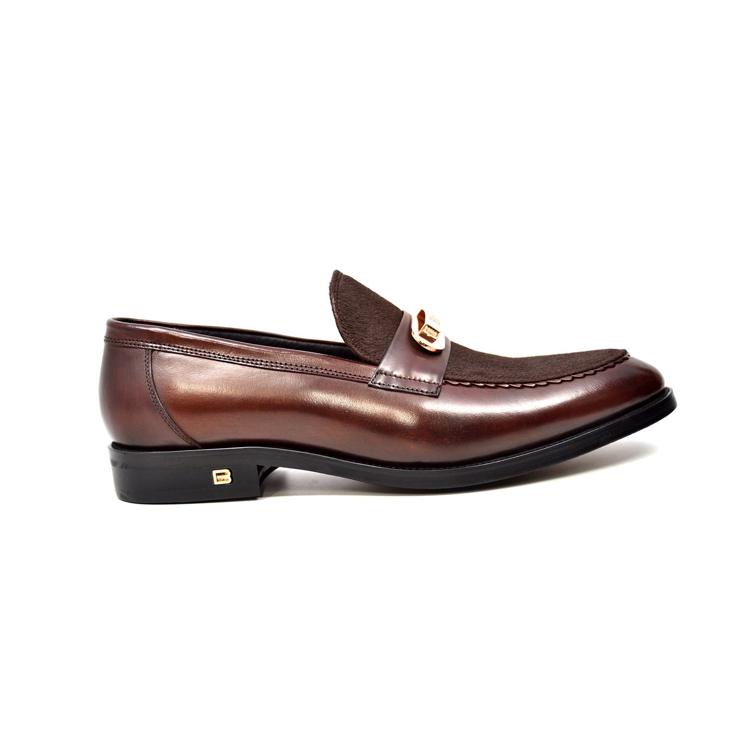 British Walkers Boss Men's Black Leather and Pony Skin Slip On Dress Shoes view 14
