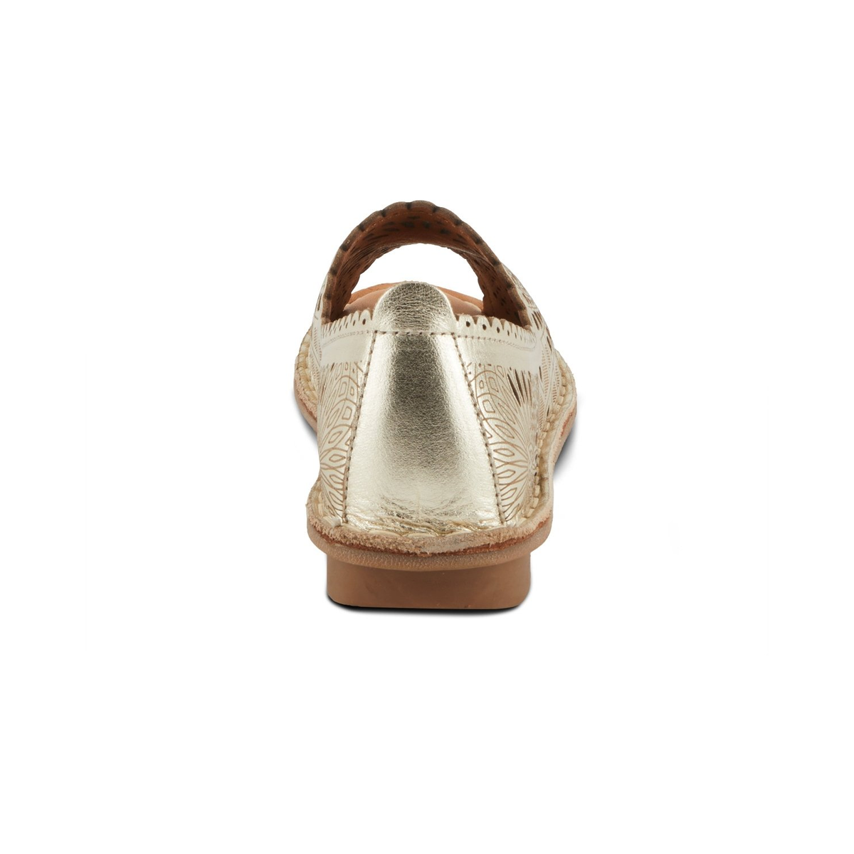 Spring Step Brandal Gold peep-toe flat, rear view on white
